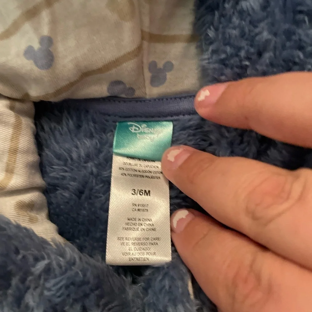 Disney Cozy Mickey Mouse Blue hooded footie size 3/6M-NWOT
